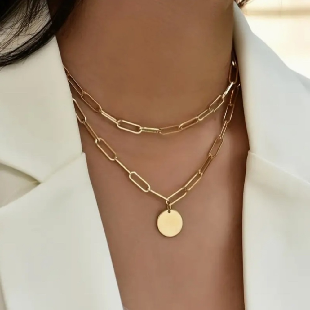 PaperClip Necklace Layered Gold NEW